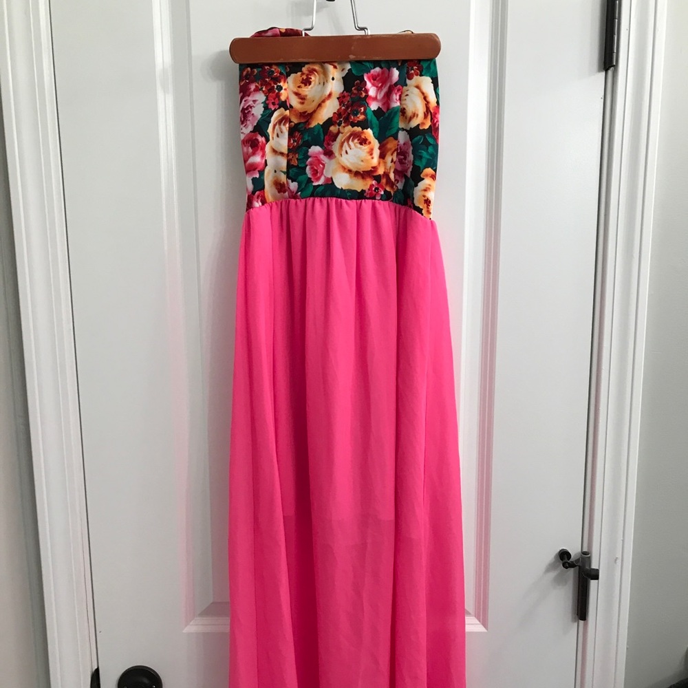 Neon pink floral dress